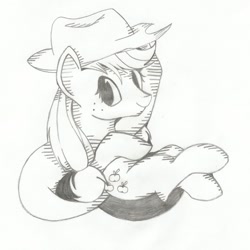 Size: 900x901 | Tagged: safe, artist:frozengalaxy, applejack, earth pony, pony, monochrome, sketch, traditional art