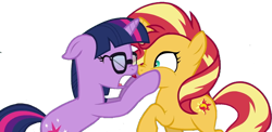 Size: 1277x625 | Tagged: dead source, safe, edit, edited screencap, screencap, sci-twi, sunset shimmer, twilight sparkle, pony, unicorn, better together, equestria girls, spring breakdown, equestria girls ponified, female, mare, simple background, transparent background, unicorn sci-twi, vector