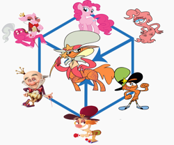 Size: 1306x1084 | Tagged: safe, artist:darkwingsnark, pinkie pie, earth pony, pony, fusion, fusion diagram, hexafusion, king candy, wander (wander over yonder), wander over yonder, wreck-it ralph