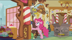 Size: 1920x1080 | Tagged: safe, screencap, discord, pinkie pie, earth pony, pony, make new friends but keep discord, annoyed, discord is not amused, hape, hug, i need an adult, out of context, she wants the d, unamused