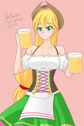 Size: 929x1400 | Tagged: safe, artist:jonfawkes, applejack, human, 30 minute art challenge, clothes, dirndl, dress, humanized, oktoberfest