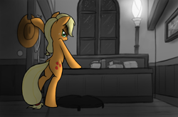 Size: 1800x1183 | Tagged: safe, artist:narbarnar, applejack, earth pony, pony, bedroom eyes, monochrome, solo