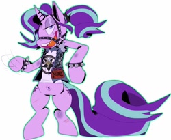 Size: 1084x889 | Tagged: safe, artist:blowuppup, discord, starlight glimmer, pony, unicorn, bipedal, bridle, clothes, edgelight glimmer, jacket, punk, shirt, solo, spiked wristband, tack, wristband