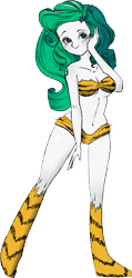 Size: 1425x3000 | Tagged: safe, artist:quixed, color edit, edit, rarity, equestria girls, bikini, breasts, cleavage, clothes, colored, cosplay, costume, female, lum invader, simple background, sketch, solo, swimsuit, transparent background, urusei yatsura