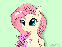 Size: 924x700 | Tagged: safe, artist:mysticalsketch, fluttershy, pegasus, pony, alternate hairstyle, braid, cute, equestria girls ponified, ponified, ribbon, shyabetes, solo