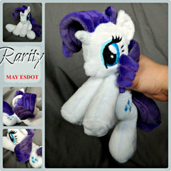 Size: 1024x1024 | Tagged: safe, artist:mayesdot, rarity, beanie (plushie), female, hand, irl, photo, plushie, prone, solo