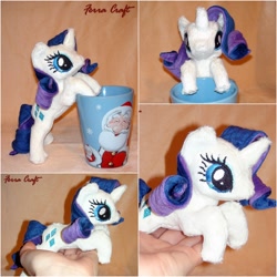 Size: 1002x1002 | Tagged: safe, artist:ferracraft, rarity, cup, hand, irl, mini, photo, plushie, prone, solo