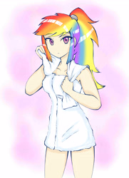 Size: 2893x3996 | Tagged: safe, artist:dragonemperror2810, derpibooru import, rainbow dash, human, spoiler:eq series, breasts, female, humanized, solo, towel