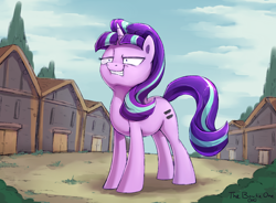 Size: 2364x1736 | Tagged: safe, artist:thebowtieone, starlight glimmer, pony, the cutie map, equal cutie mark, our town, s5 starlight, shrunken pupils, solo, squint, starlight glimmer is best facemaker, this will end in communism