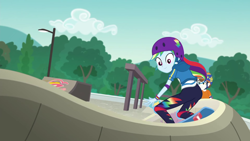 Size: 1920x1080 | Tagged: safe, derpibooru import, screencap, rainbow dash, super funk, equestria girls, equestria girls series, sic skateboard, spoiler:eqg series (season 2), ass, background human, female, helmet, male, rainbutt dash, skate park, skateboard, skateboarding