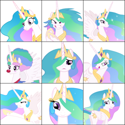 Size: 700x700 | Tagged: safe, artist:barbra, artist:magister39, artist:megarainbowdash2000, edit, princess celestia, alicorn, pony, clown celestia, clown nose, expressions, snaplestia