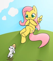 Size: 836x956 | Tagged: safe, artist:afk-qt, angel bunny, fluttershy, pegasus, pony, rabbit, easter, egg, identical colors