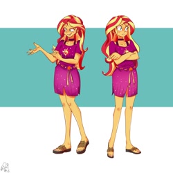 Size: 1000x1000 | Tagged: safe, artist:sozglitch, sunset shimmer, better together, equestria girls, spring breakdown, clothes, cute, dress, female, sandals, shimmerbetes, solo