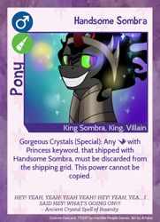 Size: 788x1088 | Tagged: safe, artist:arfaise, derpibooru import, king sombra, pony, unicorn, he-man, heyyeyaaeyaaaeyaeyaa, pony card, solo, twilight sparkle's secret shipfic folder