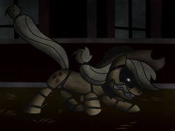 Size: 1024x768 | Tagged: safe, artist:birdivizer, applejack, earth pony, pony, robot, angry, animatronic, camera, five nights at aj's, five nights at freddy's, glowing eyes, nose wrinkle, solo, watching