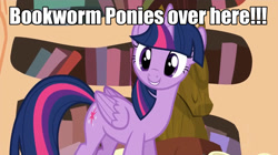 Size: 1280x717 | Tagged: safe, derpibooru import, screencap, twilight sparkle, twilight sparkle (alicorn), alicorn, pony, twilight time, adorkable, bookworm, caption, cute, dork, female, image macro, mare, meme, solo