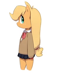 Size: 574x699 | Tagged: safe, artist:30clock, applejack, earth pony, pony, bipedal, clothes, school uniform, solo