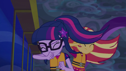 Size: 1920x1080 | Tagged: safe, screencap, sci-twi, sunset shimmer, twilight sparkle, better together, equestria girls, spring breakdown, female, geode of empathy, geode of telekinesis, magical geodes, windswept mane