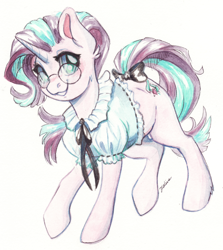 Size: 3374x3777 | Tagged: safe, artist:faline-art, starlight glimmer, pony, unicorn, the last problem, blouse, bow, clothes, female, glasses, mare, simple background, solo, tail bow, white background