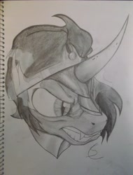 Size: 3216x4231 | Tagged: safe, artist:scribblepwn3, derpibooru import, king sombra, pony, unicorn, bust, monochrome, pencil drawing, portrait, solo, traditional art