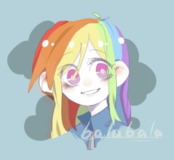 Size: 1231x1131 | Tagged: safe, artist:balabala, derpibooru import, rainbow dash, human, female, humanized, looking at you, solo