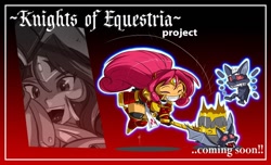 Size: 1024x624 | Tagged: safe, artist:shonuff44, pinkie pie, human, chibi, fantasy class, humanized, knight, teaser, warrior