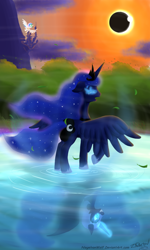 Size: 3000x5000 | Tagged: safe, artist:niegelvonwolf, nightmare moon, princess celestia, princess luna, alicorn, pony, crying, duality, eclipse