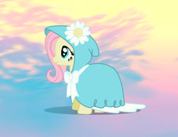 Size: 1280x988 | Tagged: safe, artist:jokerpony, fluttershy, pegasus, pony, bow, cloak, clothes, flower, solo