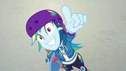 Size: 1920x1080 | Tagged: safe, derpibooru import, screencap, rainbow dash, better together, equestria girls, sic skateboard, best human, clothes, converse, cute, dashabetes, female, feminism, geode of super speed, helmet, hoodie, looking at you, magical geodes, pants, pointing, rainbow sass, shirt, shoes, skateboard, smiling, sneakers, solo, t-shirt