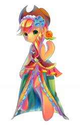 Size: 751x1181 | Tagged: safe, artist:murasaki-to, applejack, earth pony, pony, semi-anthro, bridesmaid dress, clothes, dress, pixiv, solo