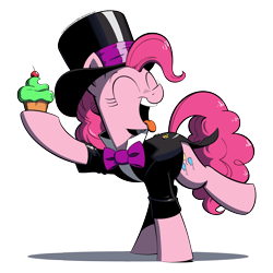 Size: 1600x1600 | Tagged: safe, artist:php104, pinkie pie, earth pony, pony, clothes, cupcake, hat, simple background, solo, top hat, transparent background, tuxedo