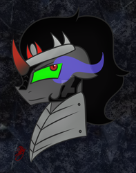 Size: 1600x2031 | Tagged: safe, artist:mistresscorruption, derpibooru import, king sombra, pony, unicorn, black mane, male, sharp teeth, solo, sombra eyes, stallion