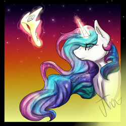 Size: 1024x1024 | Tagged: safe, artist:crazycoolcats, princess celestia, alicorn, pony, bust, magic, portrait, solo, stars, telekinesis, twilight (astronomy)