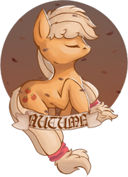 Size: 474x653 | Tagged: safe, artist:cofeik, applejack, earth pony, pony, autumn, eyes closed, raised hoof, solo