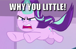 Size: 1033x668 | Tagged: safe, edit, edited screencap, screencap, starlight glimmer, unicorn, the ending of the end, caption, cropped, female, image macro, jumping, mare, meme, solo, text, the simpsons, why you little