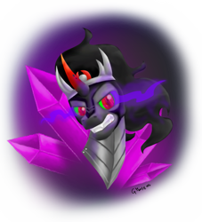 Size: 851x938 | Tagged: safe, derpibooru import, king sombra, pony, unicorn, angry, bust, crystal, dark magic, magic, solo, sombra eyes