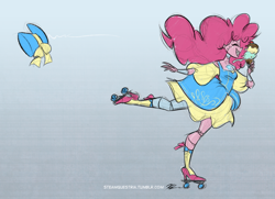 Size: 978x709 | Tagged: safe, artist:egophiliac, pinkie pie, robot, humanized, ice cream, skating, steampunk, steamquestria