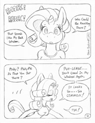 Size: 849x1100 | Tagged: safe, artist:circe, artist:steve budzinski, rarity, anthro, comic:soreloser, black and white, grayscale, monochrome, traditional art