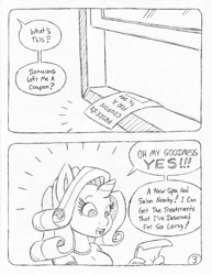 Size: 849x1100 | Tagged: safe, artist:circe, artist:steve budzinski, rarity, anthro, comic:soreloser, black and white, grayscale, monochrome, spa, traditional art