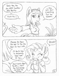 Size: 849x1100 | Tagged: safe, artist:circe, artist:steve budzinski, rarity, anthro, comic:soreloser, black and white, blue nile, comic, grayscale, monochrome, traditional art