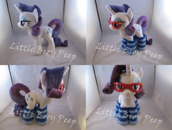 Size: 1597x1199 | Tagged: safe, artist:little-broy-peep, rarity, clothes, glasses, irl, photo, plushie, socks, solo, striped socks