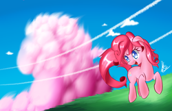 Size: 5100x3300 | Tagged: safe, artist:kawaiipony2, pinkie pie, earth pony, pony, cloud, cloudy, prancing, sky, solo