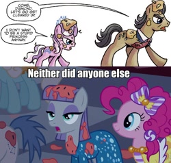 Size: 960x913 | Tagged: safe, idw, diamond tiara, filthy rich, maud pie, orion, pinkie pie, serena, shooting star (character), earth pony, pony, make new friends but keep discord, spoiler:comic, spoiler:comic30, image macro, maud burns, meme