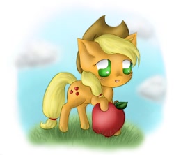 Size: 900x800 | Tagged: safe, artist:spectralpony, applejack, earth pony, pony, apple, chibi, solo