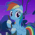 Size: 945x938 | Tagged: safe, derpibooru import, screencap, rainbow dash, pegasus, pony, newbie dash, bandage, bipedal, cropped, female, holding, mare, smiling, sweeping