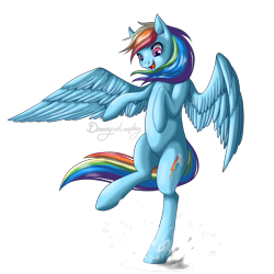 Size: 4000x4000 | Tagged: safe, artist:dreamyartcosplay, derpibooru import, rainbow dash, pegasus, pony, female, mare, puddle, simple background, solo, splash, transparent background