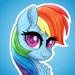 Size: 5000x5000 | Tagged: safe, artist:lavenderheartsmlp, derpibooru import, rainbow dash, pegasus, pony, absurd resolution, blue background, bust, female, mare, portrait, simple background, solo