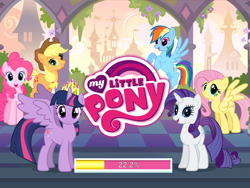 Size: 912x684 | Tagged: safe, derpibooru import, applejack, fluttershy, pinkie pie, rainbow dash, rarity, twilight sparkle, twilight sparkle (alicorn), alicorn, earth pony, pegasus, pony, unicorn, spoiler:s05, female, gameloft, loading screen, mane six, mare