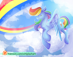 Size: 4200x3300 | Tagged: safe, artist:whiplash, derpibooru import, rainbow dash, pegasus, pony, cloud, eyes closed, female, mare, patreon, patreon logo, sky, solo, wings