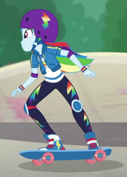 Size: 521x723 | Tagged: safe, derpibooru import, screencap, rainbow dash, better together, equestria girls, sic skateboard, cropped, geode of super speed, knee pads, magical geodes, skateboard, solo